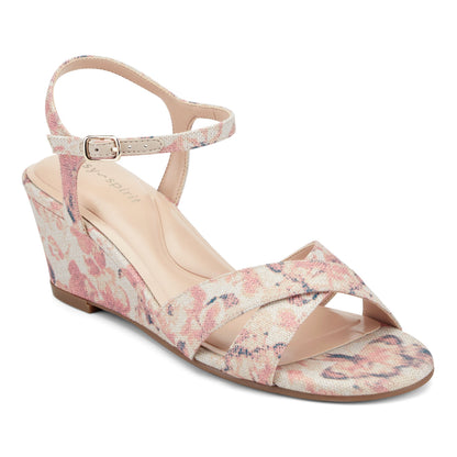 Easy Spirit Noya Dress Wedge Sandals - Light Pink Floral Multi