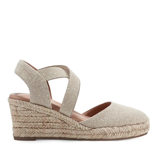 Easy Spirit Meza Espadrille Wedge Sandals - Natural Metallic