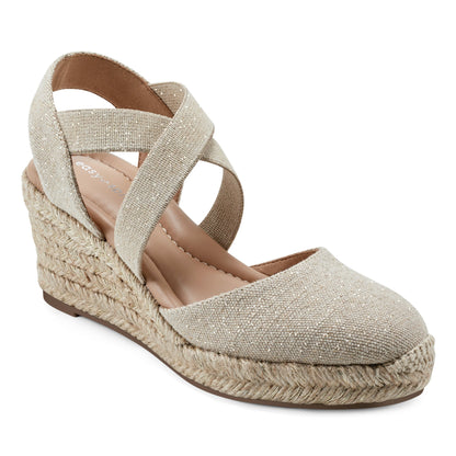 Easy Spirit Meza Espadrille Wedge Sandals - Natural Metallic