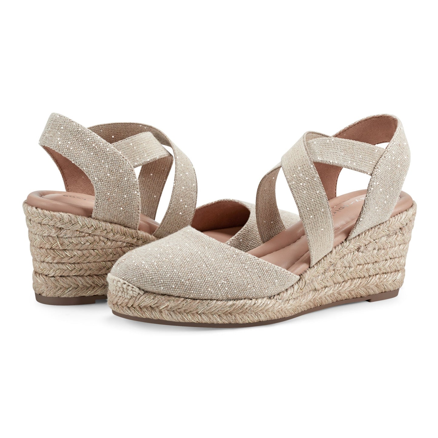 Easy Spirit Meza Espadrille Wedge Sandals - Natural Metallic