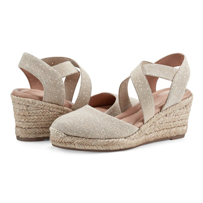 Easy Spirit Meza Espadrille Wedge Sandals - Natural Metallic