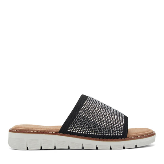 Easy Spirit Jill Crystal Embellished Sandals - Black Knit/Crystal