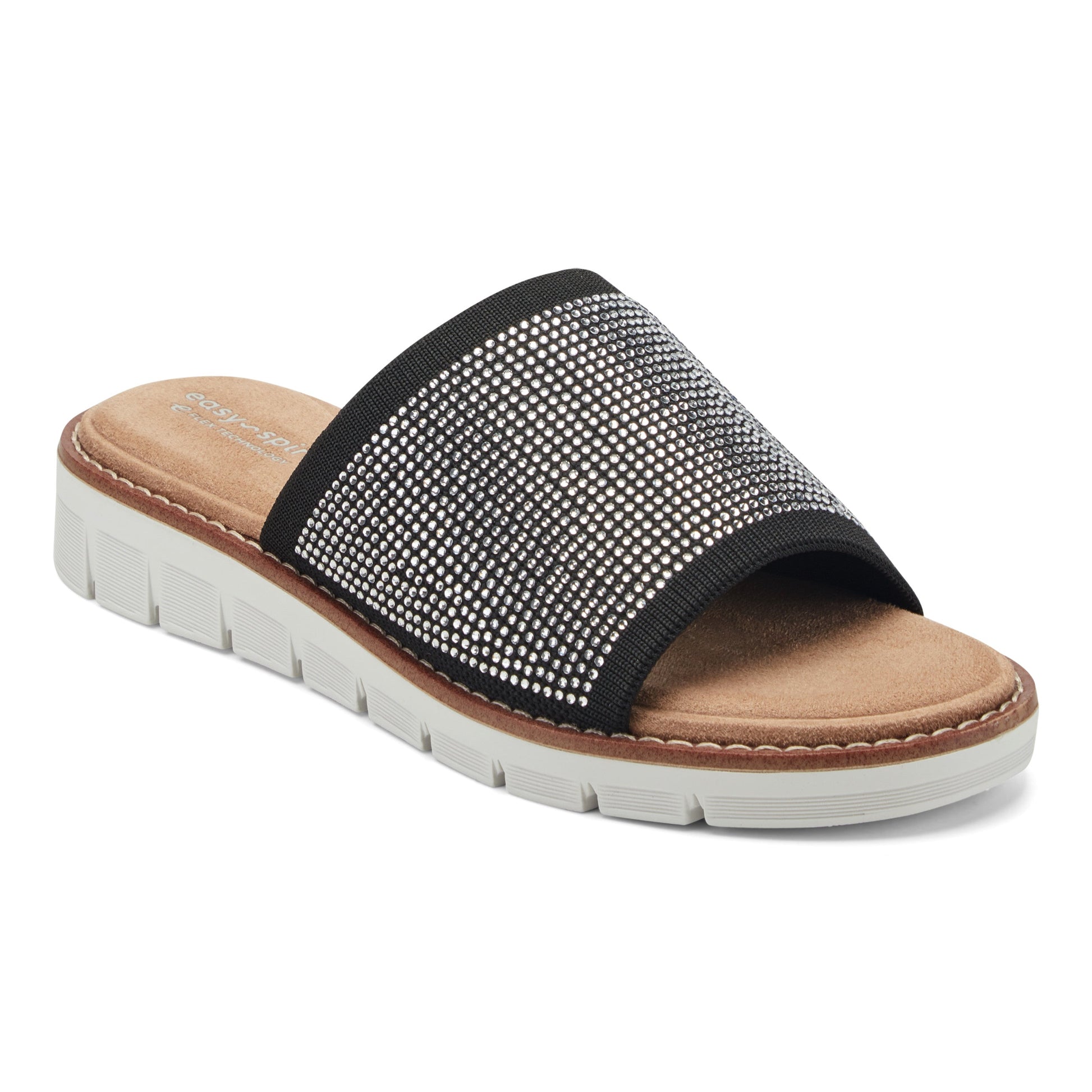 Easy Spirit Jill Crystal Embellished Sandals - Black Knit/Crystal