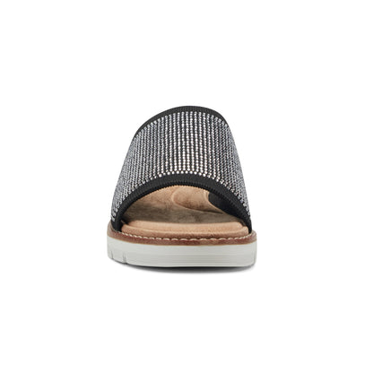 Easy Spirit Jill Crystal Embellished Sandals - Black Knit/Crystal
