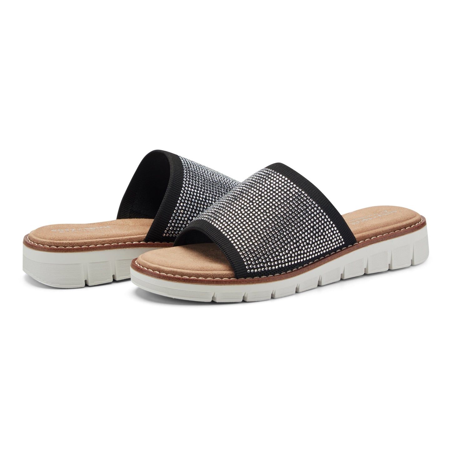 Easy Spirit Jill Crystal Embellished Sandals - Black Knit/Crystal