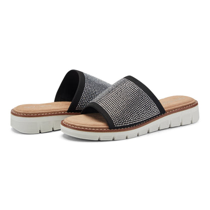 Easy Spirit Jill Crystal Embellished Sandals - Black Knit/Crystal
