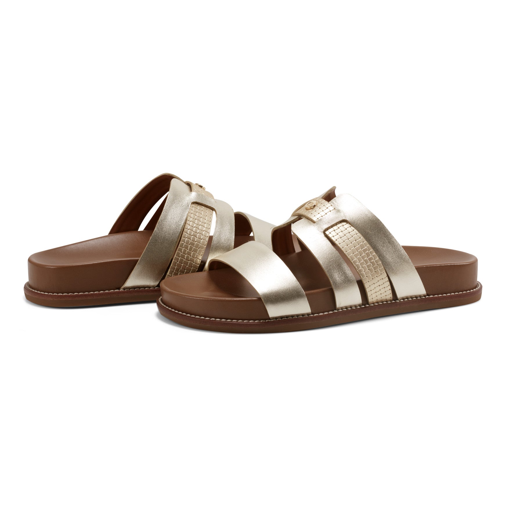 Easy Spirit Trevin Footbed Sandals - Gold Leather