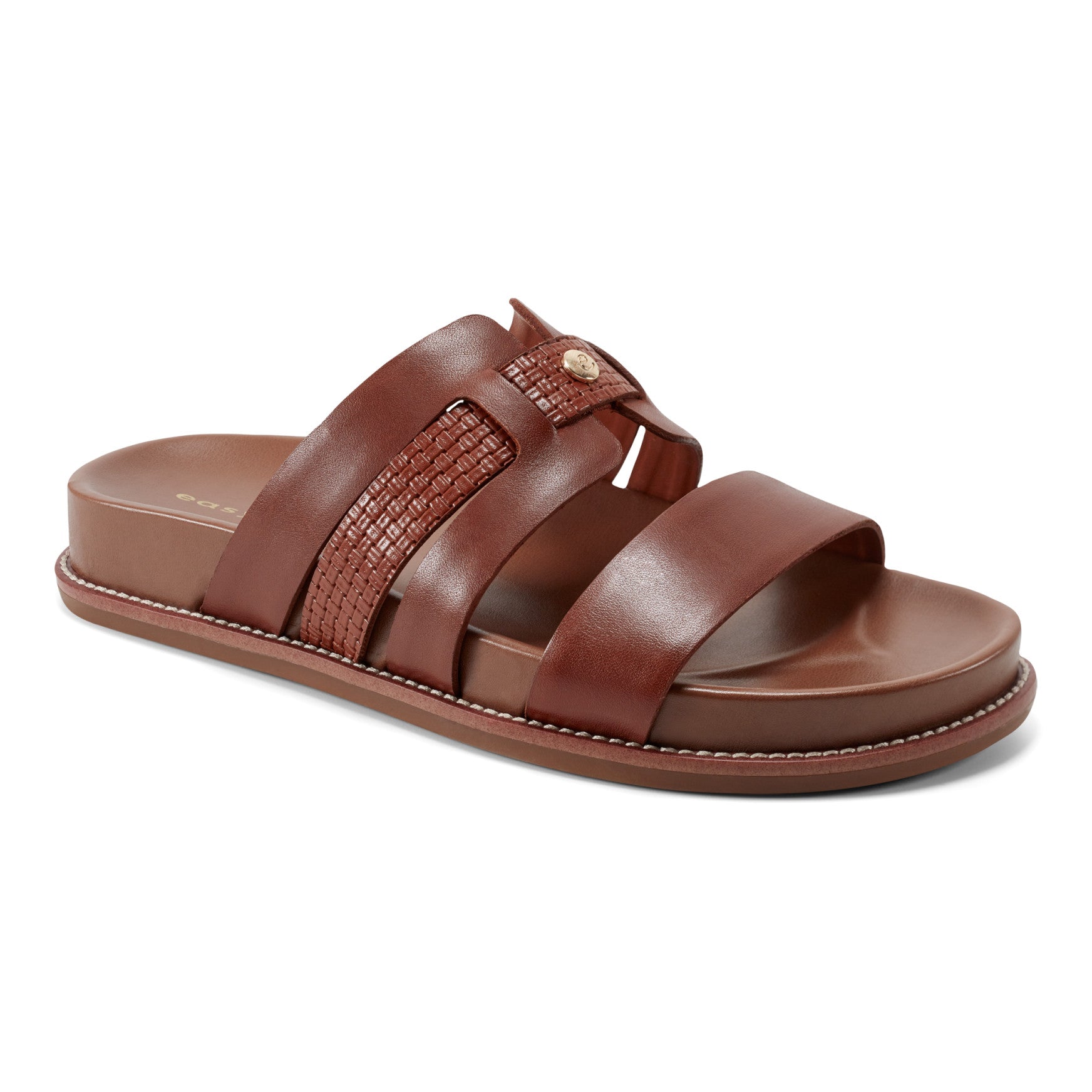 Easy Spirit Trevin Footbed Sandals - Brown Leather