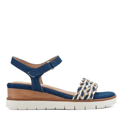 Easy Spirit Edythe Wedge Sandals - Denim/White Multi