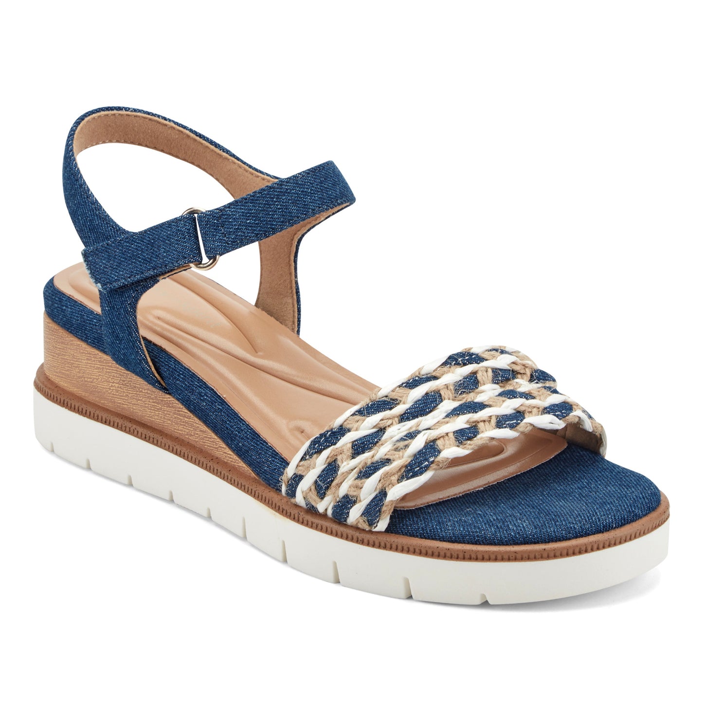 Easy Spirit Edythe Wedge Sandals - Denim/White Multi