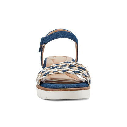 Easy Spirit Edythe Wedge Sandals - Denim/White Multi