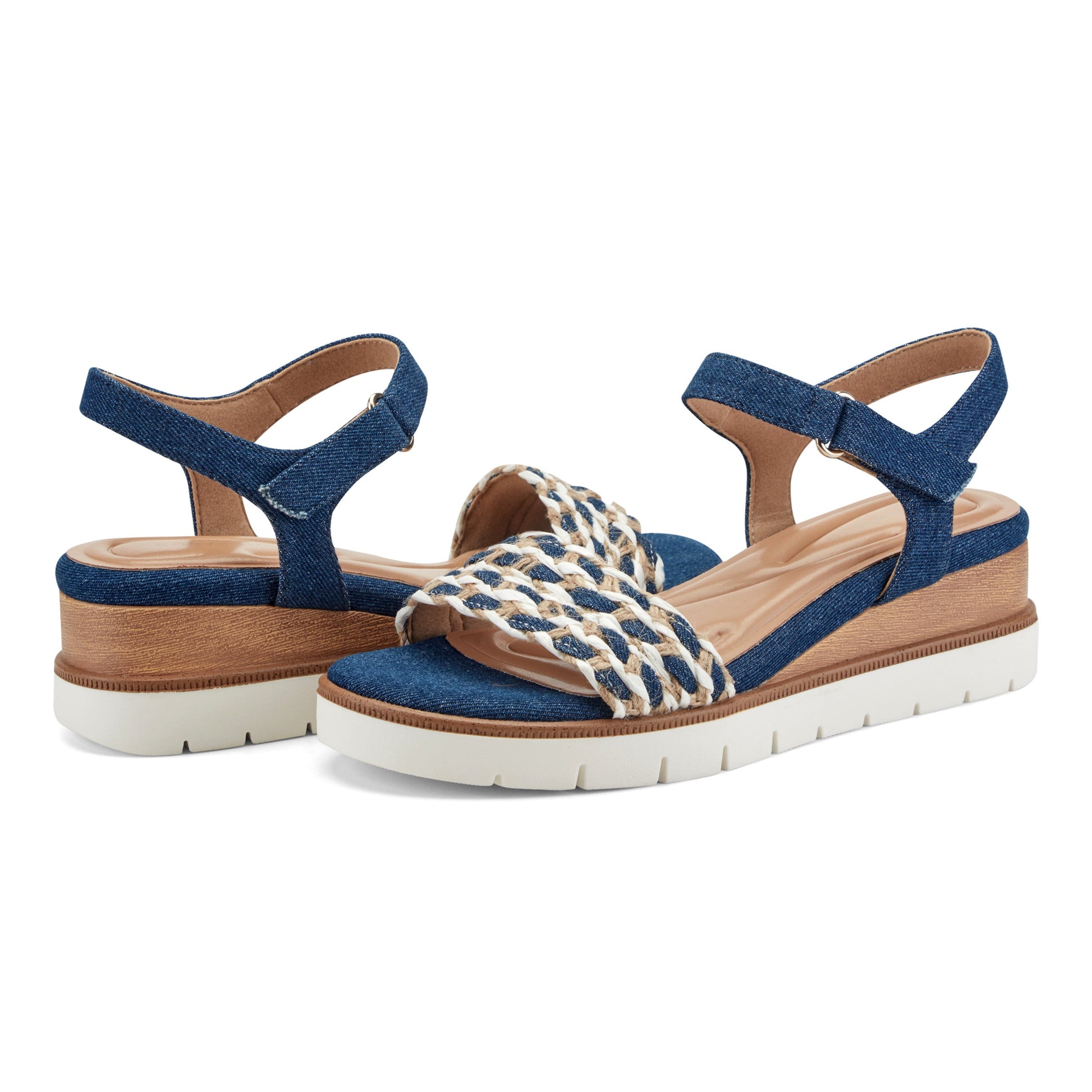 Easy Spirit Edythe Wedge Sandals - Denim/White Multi