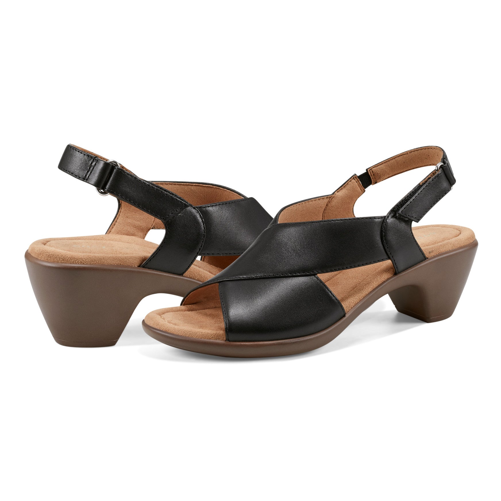 Easy Spirit Chantal Casual Heeled Sandals - Black Leather