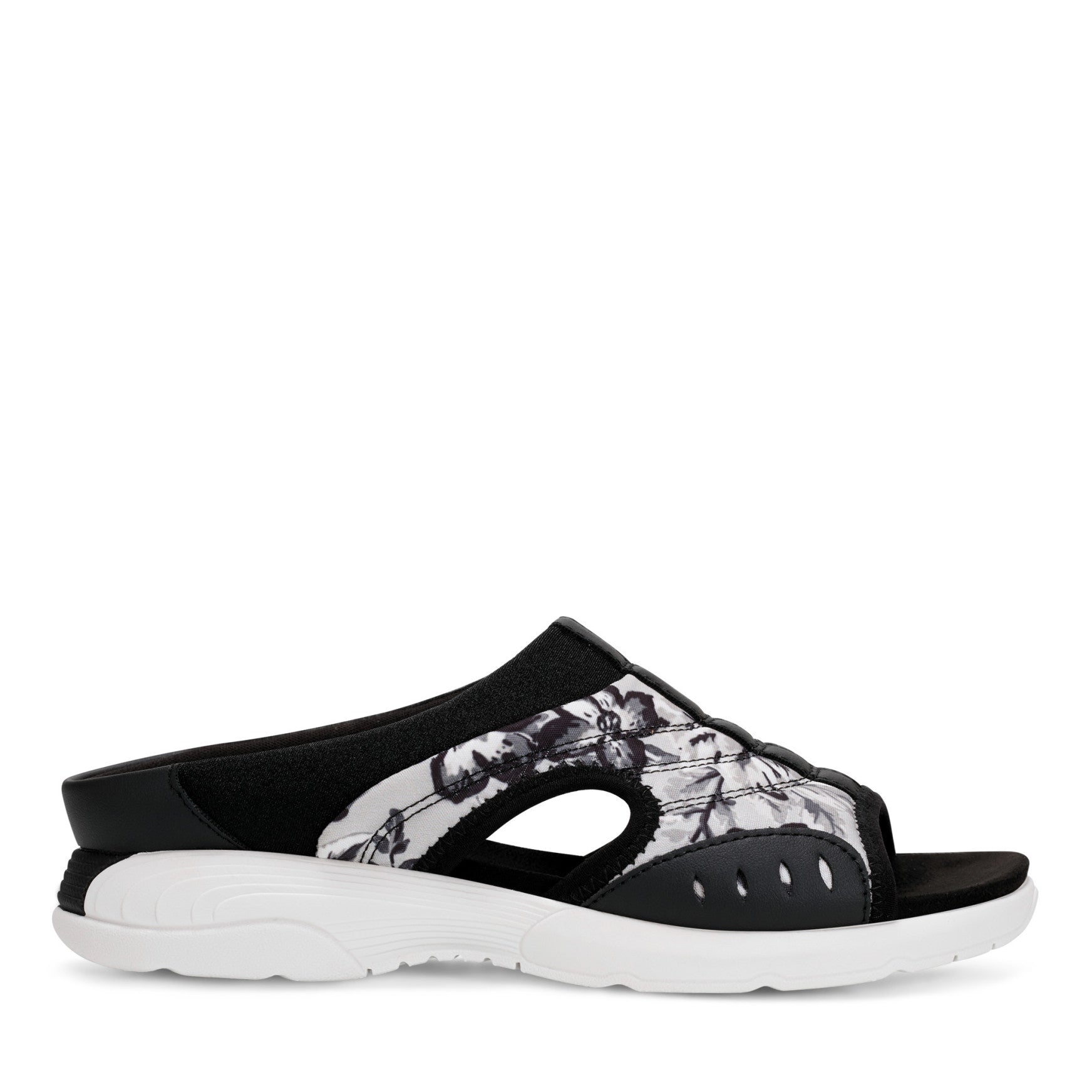 Easy Spirit Traciee Slip On Sandals - Black and White Floral
