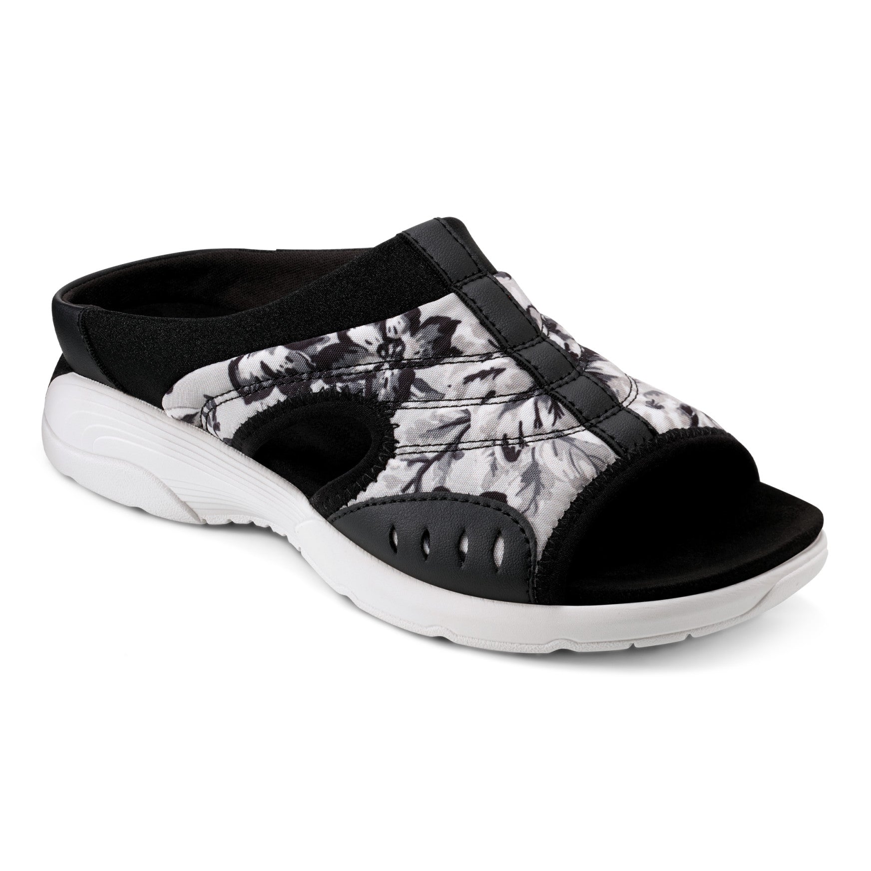 Easy Spirit Traciee Slip On Sandals - Black and White Floral