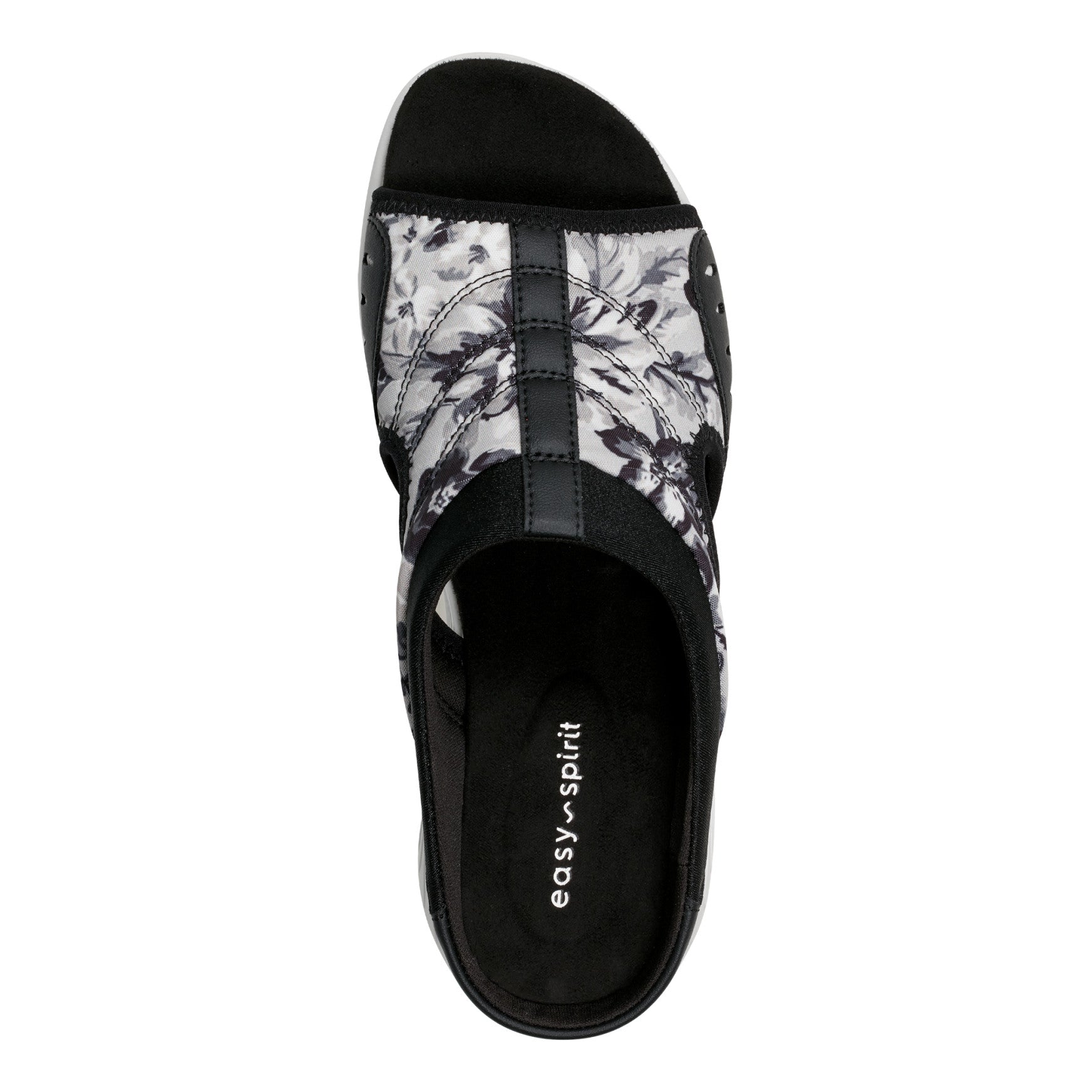 Easy Spirit Traciee Slip On Sandals - Black and White Floral