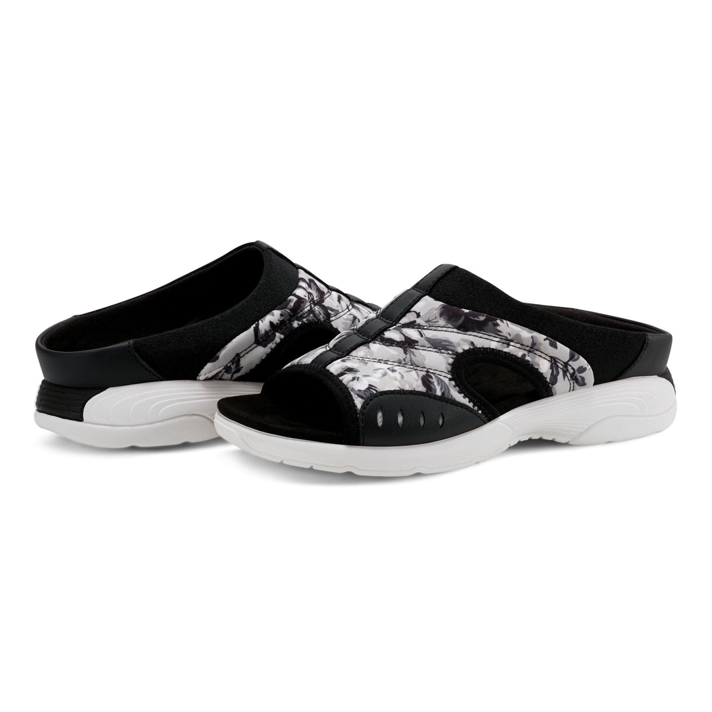 Easy Spirit Traciee Slip On Sandals - Black and White Floral
