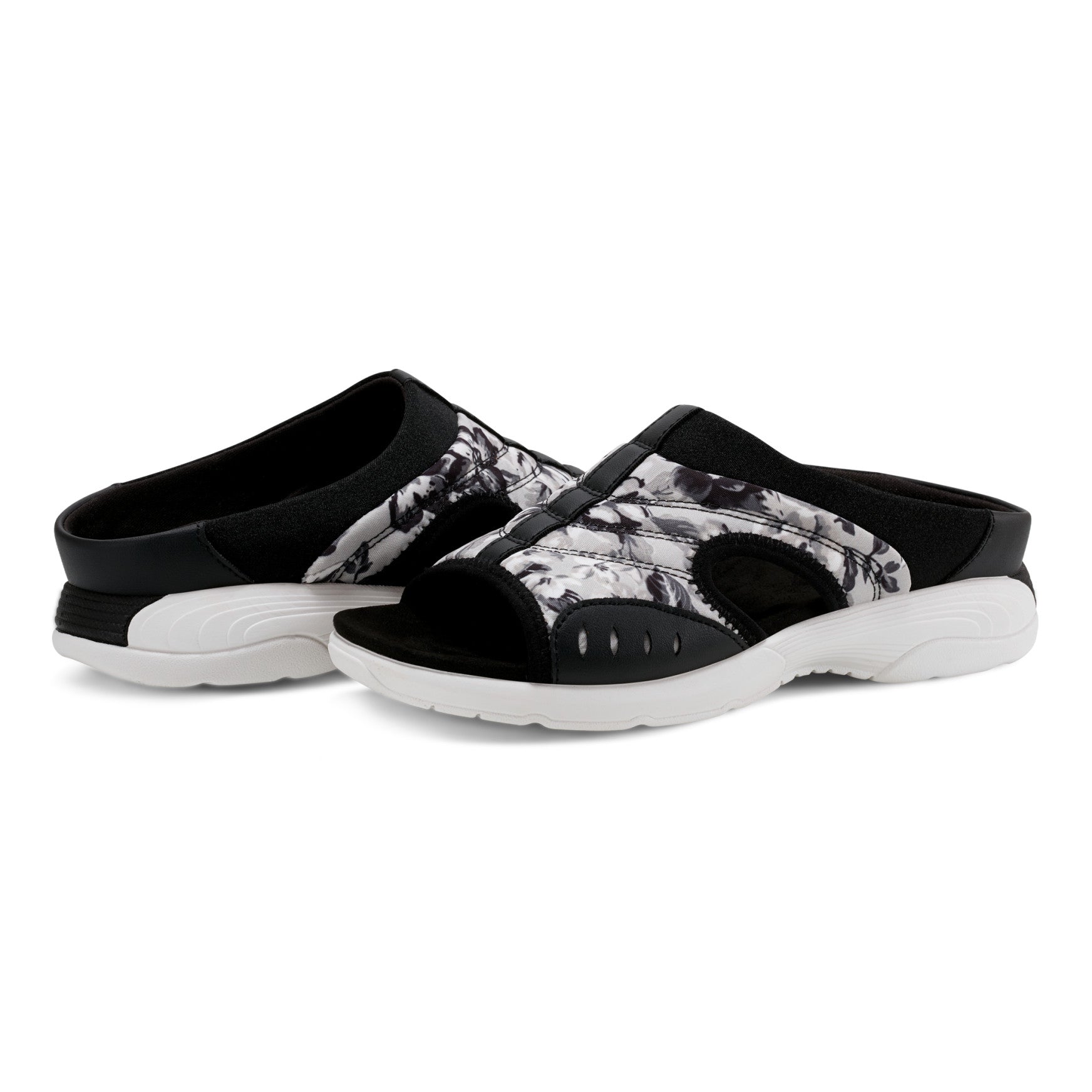 Easy Spirit Traciee Slip On Sandals - Black and White Floral