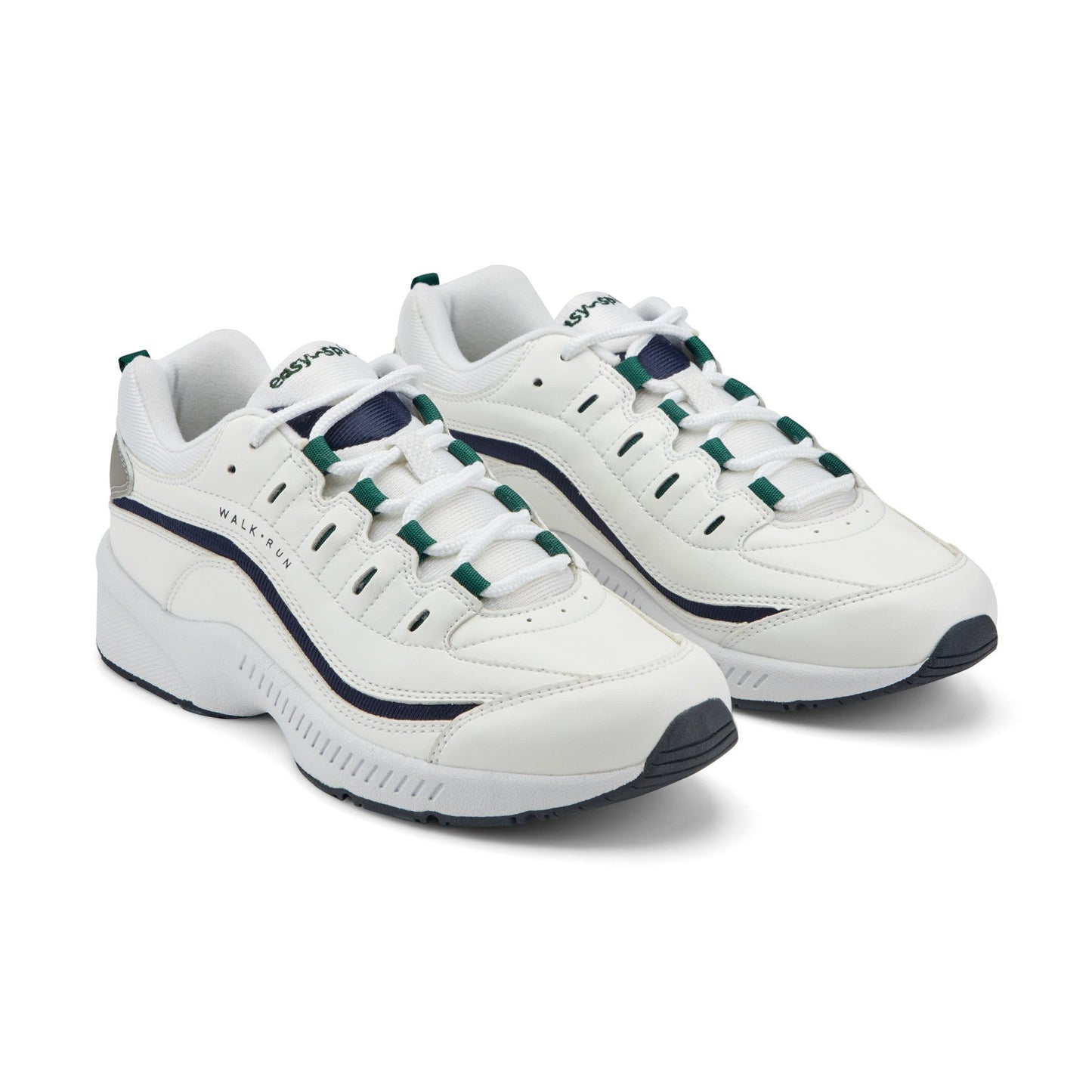 Easy Spirit Romy Leather Walking Shoes - White/Navy Leather