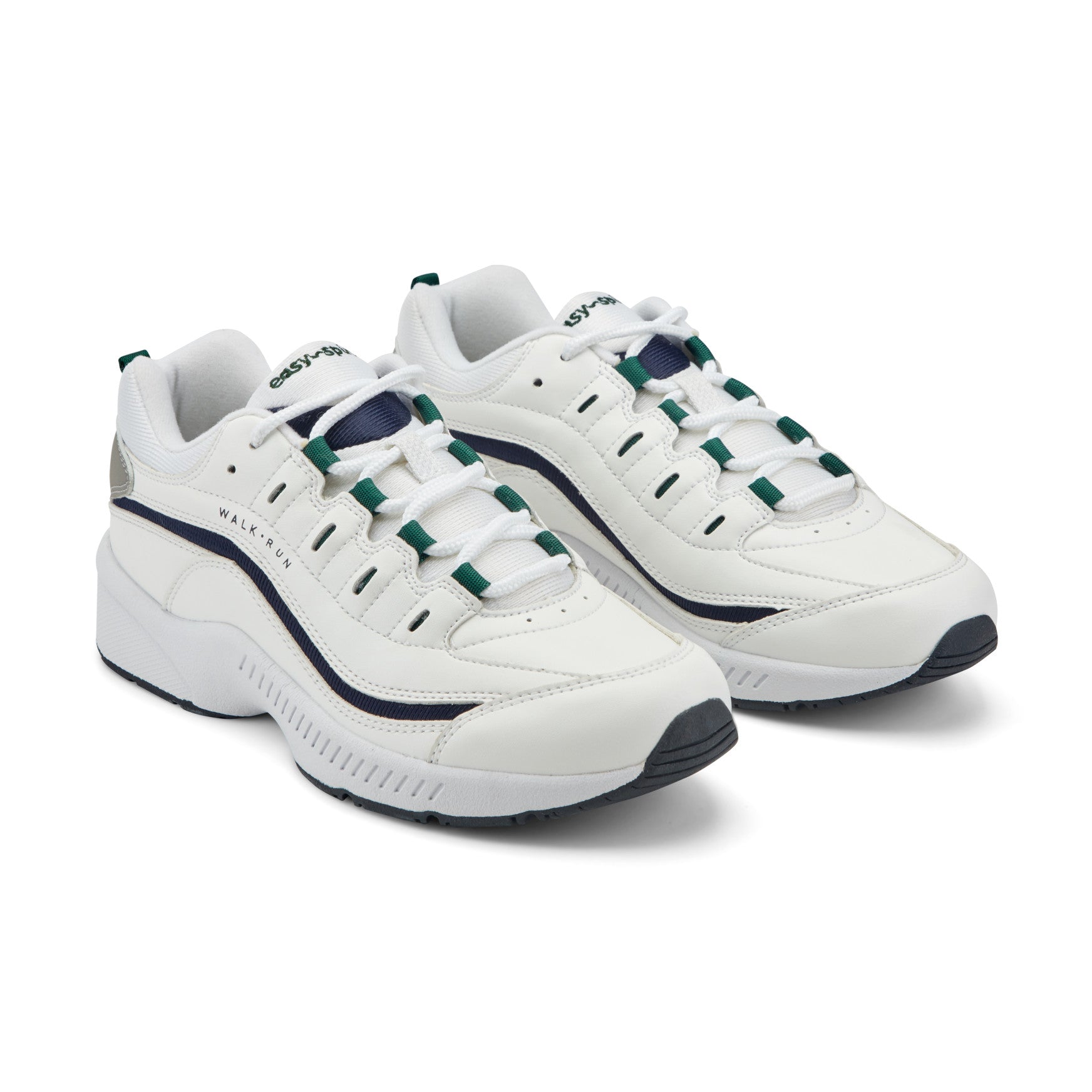 Easy Spirit Romy Leather Walking Shoes - White/Navy Leather