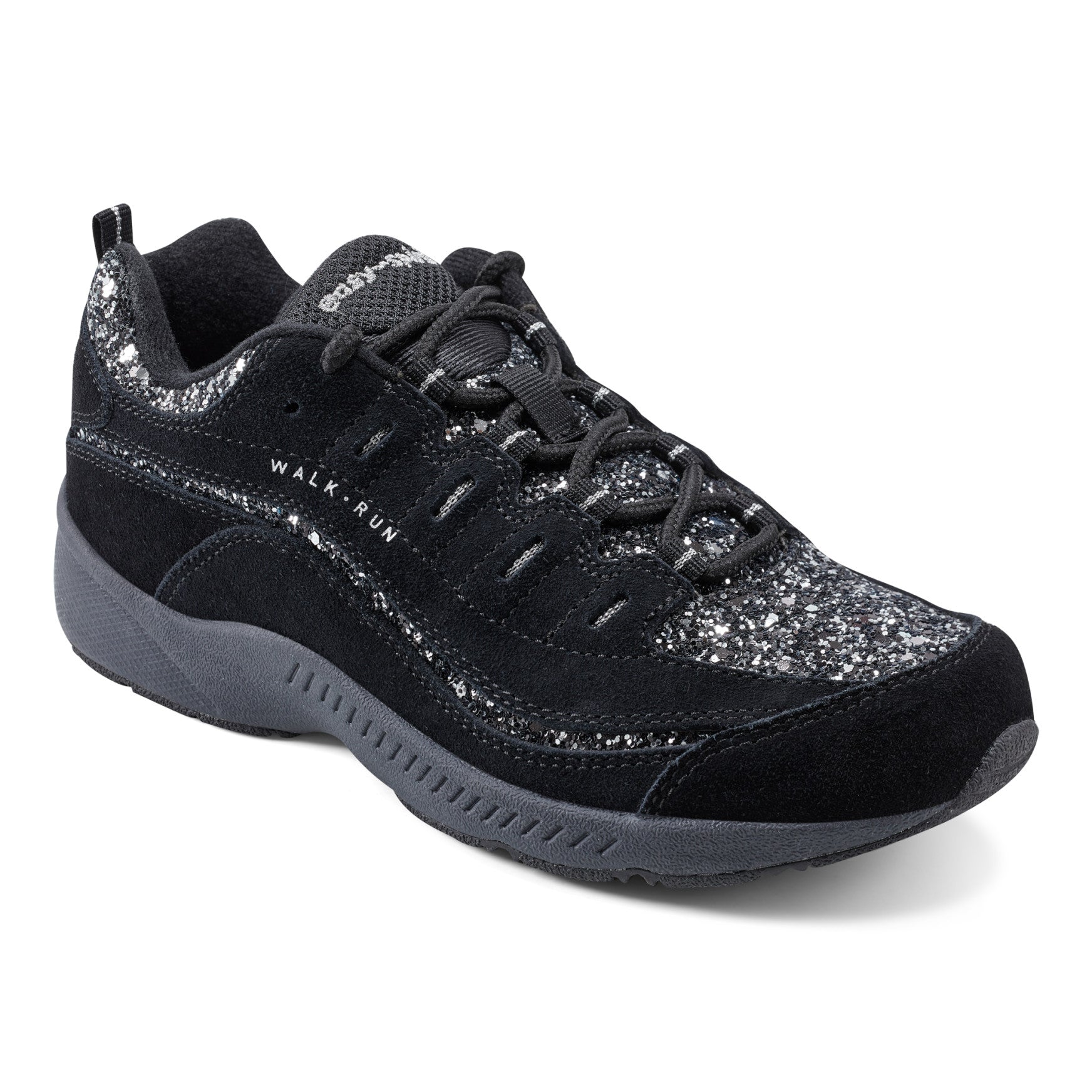 Easy Spirit Romy Walking Shoes - Black Silver Glitter
