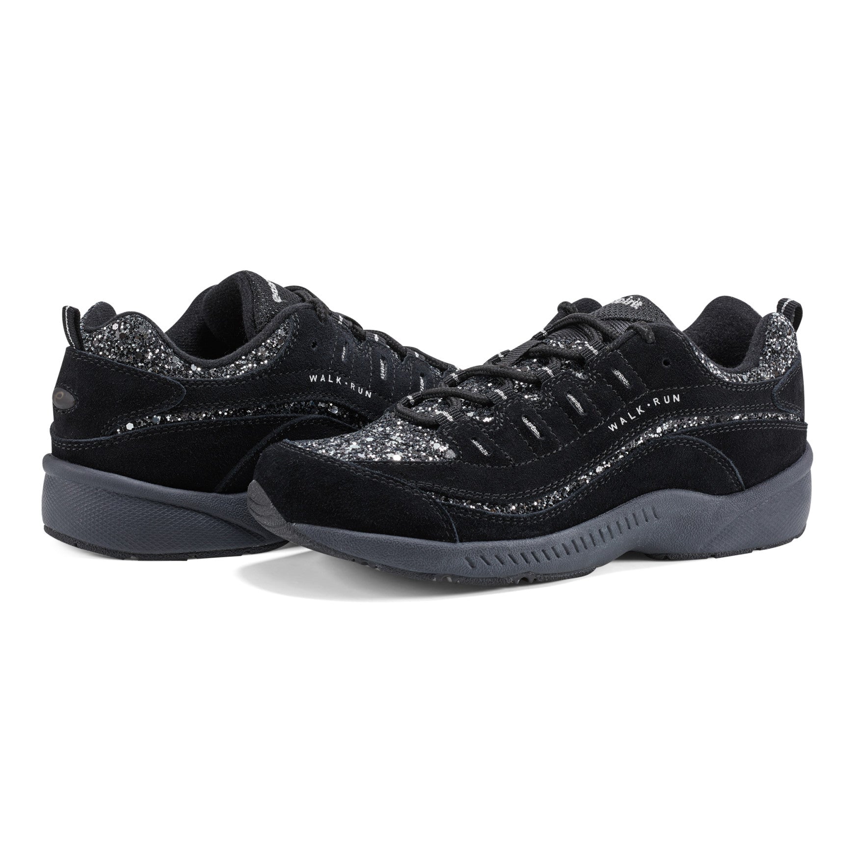 Easy Spirit Romy Walking Shoes - Black Silver Glitter