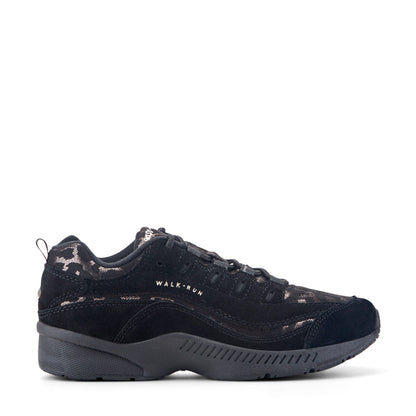 Easy Spirit Romy Walking Shoes - Black Suede/Leopard