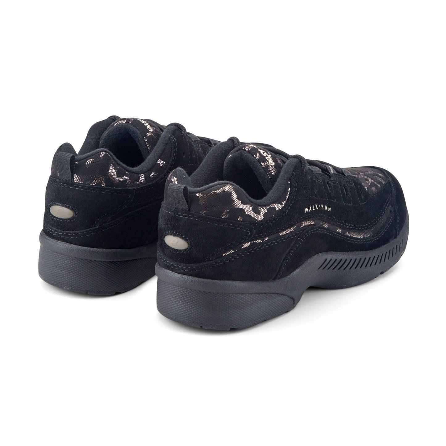 Easy Spirit Romy Walking Shoes - Black Suede/Leopard