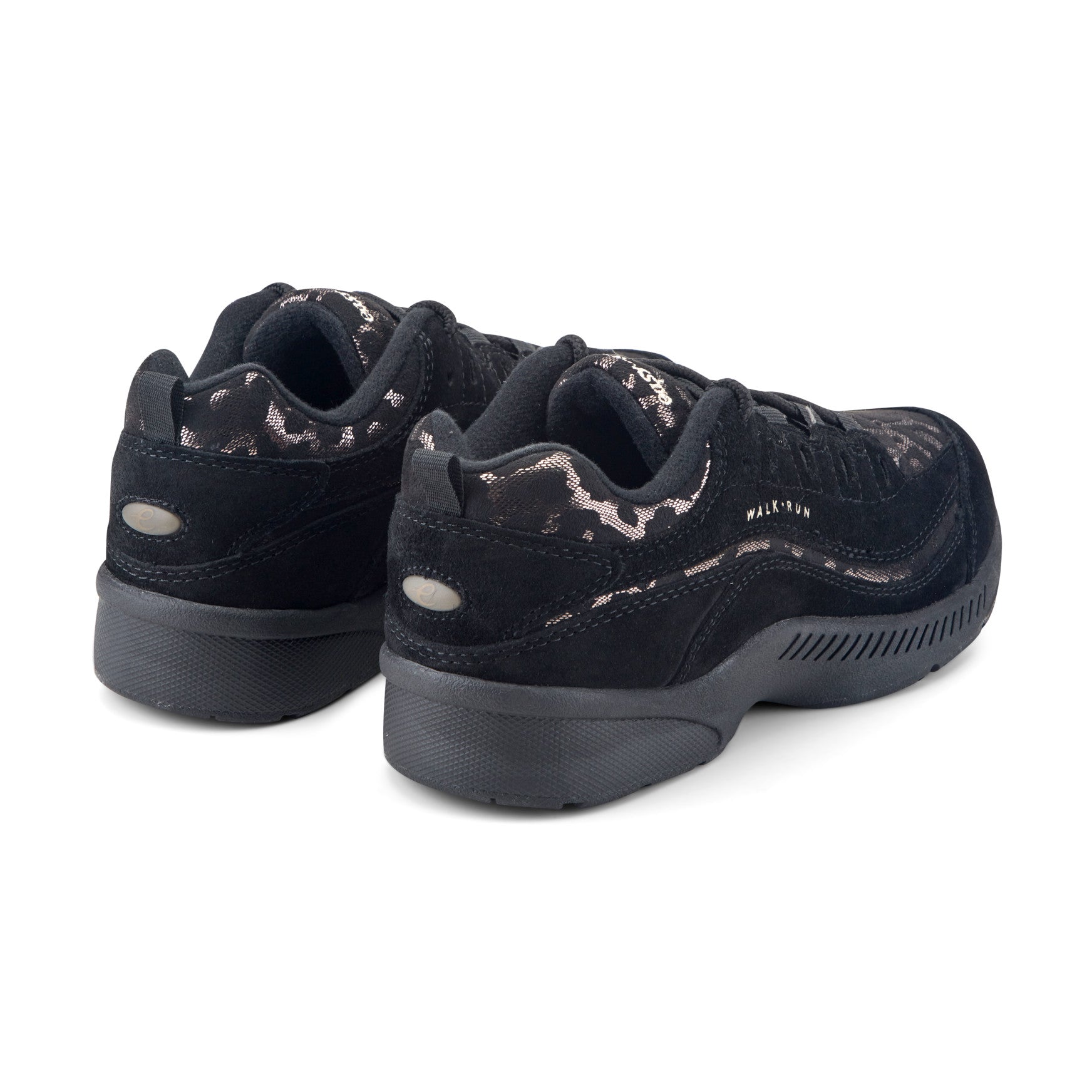 Easy Spirit Romy Walking Shoes - Black Suede/Leopard