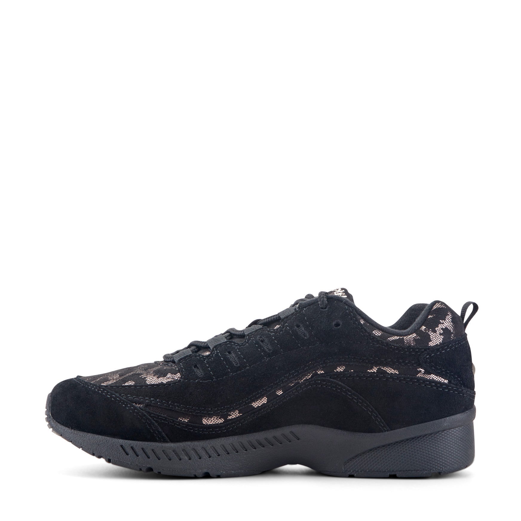 Easy Spirit Romy Walking Shoes - Black Suede/Leopard