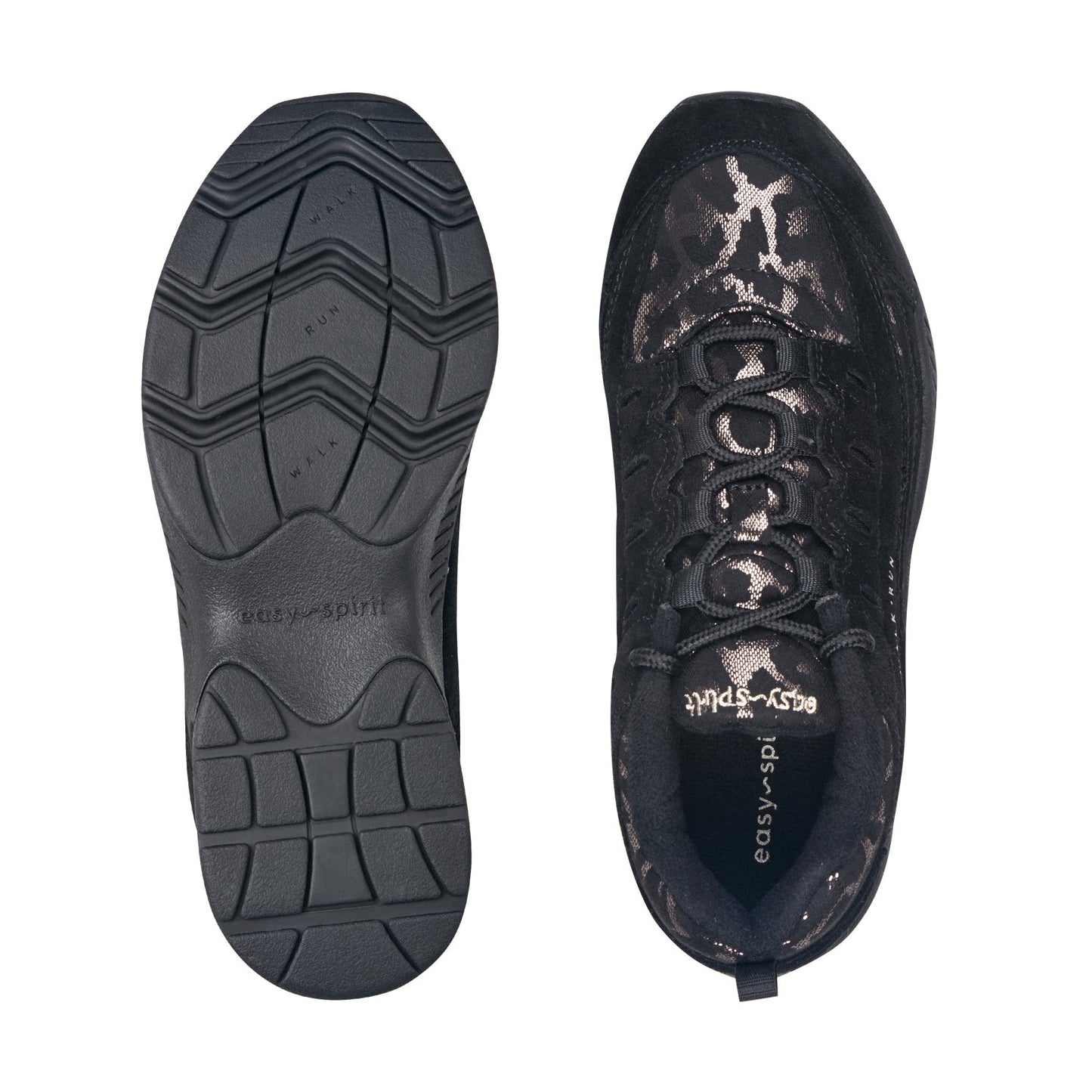 Easy Spirit Romy Walking Shoes - Black Suede/Leopard