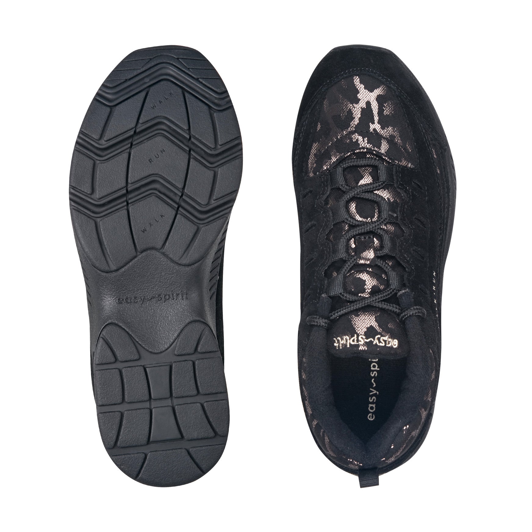 Easy Spirit Romy Walking Shoes - Black Suede/Leopard