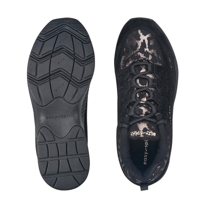 Easy Spirit Romy Walking Shoes - Black Suede/Leopard