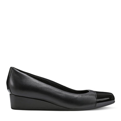 Easy Spirit Gracey Wedge Heels - Black Leather/Patent