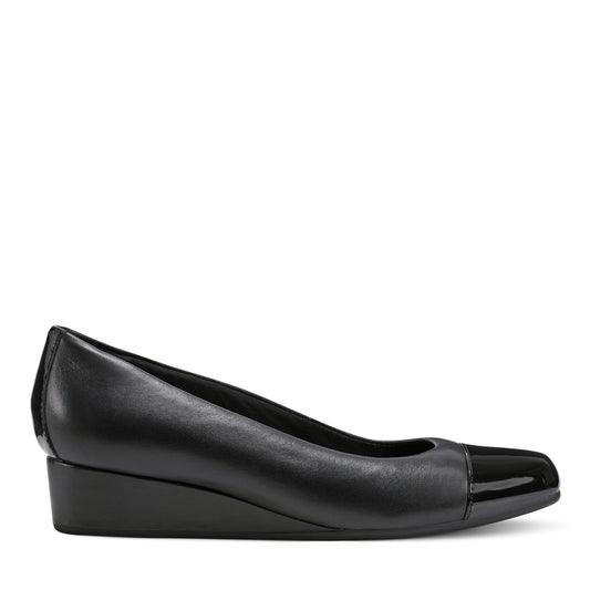 Easy Spirit Gracey Wedge Heels - Black Leather/Patent