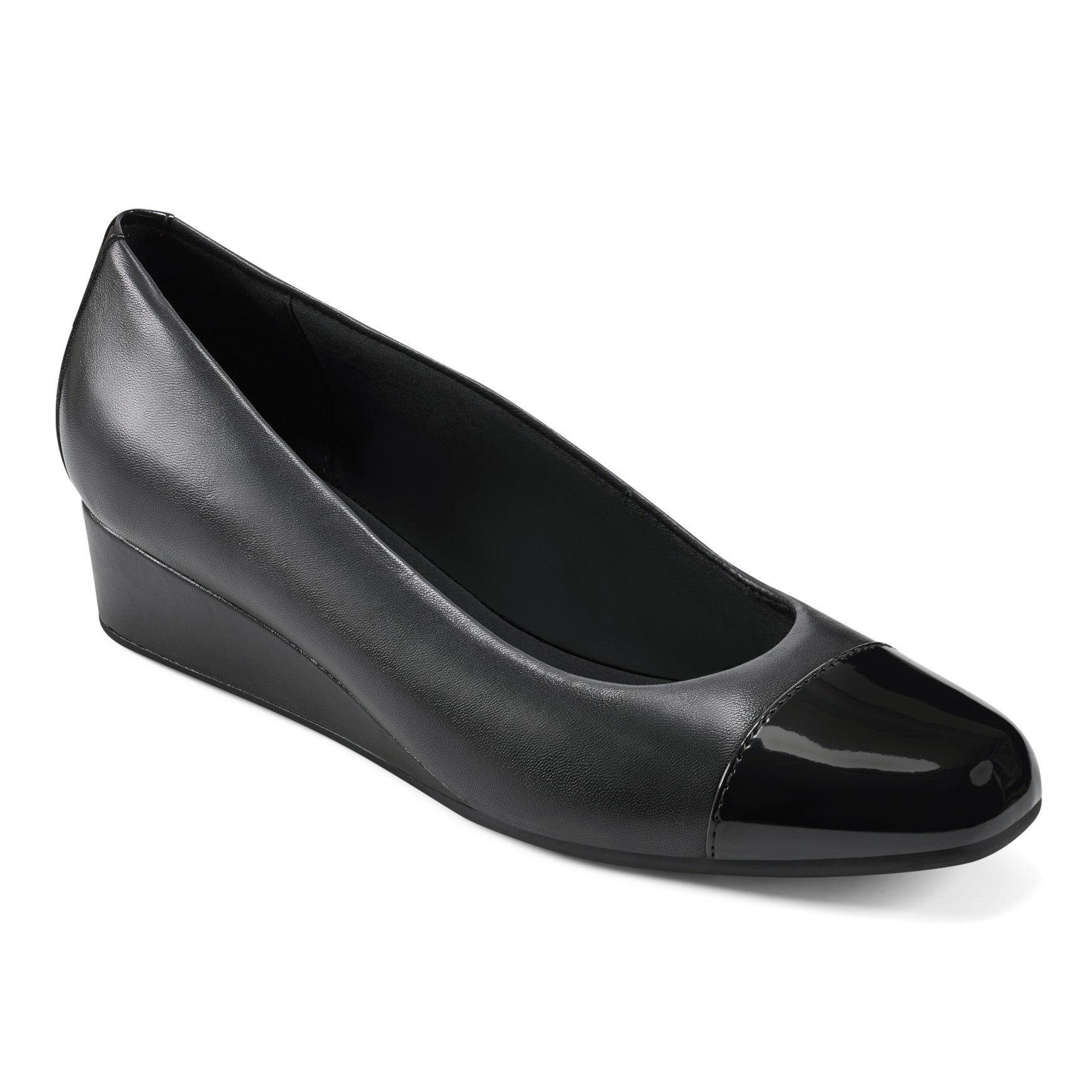 Easy Spirit Gracey Wedge Heels - Black Leather/Patent