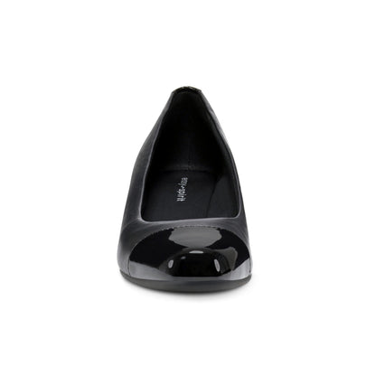 Easy Spirit Gracey Wedge Heels - Black Leather/Patent
