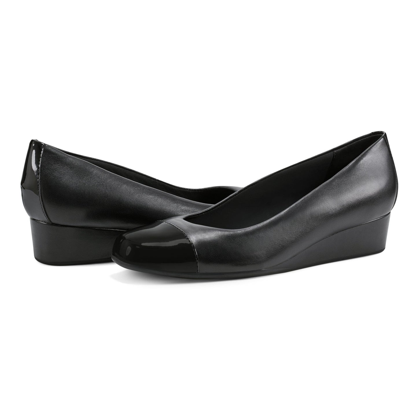 Easy Spirit Gracey Wedge Heels - Black Leather/Patent