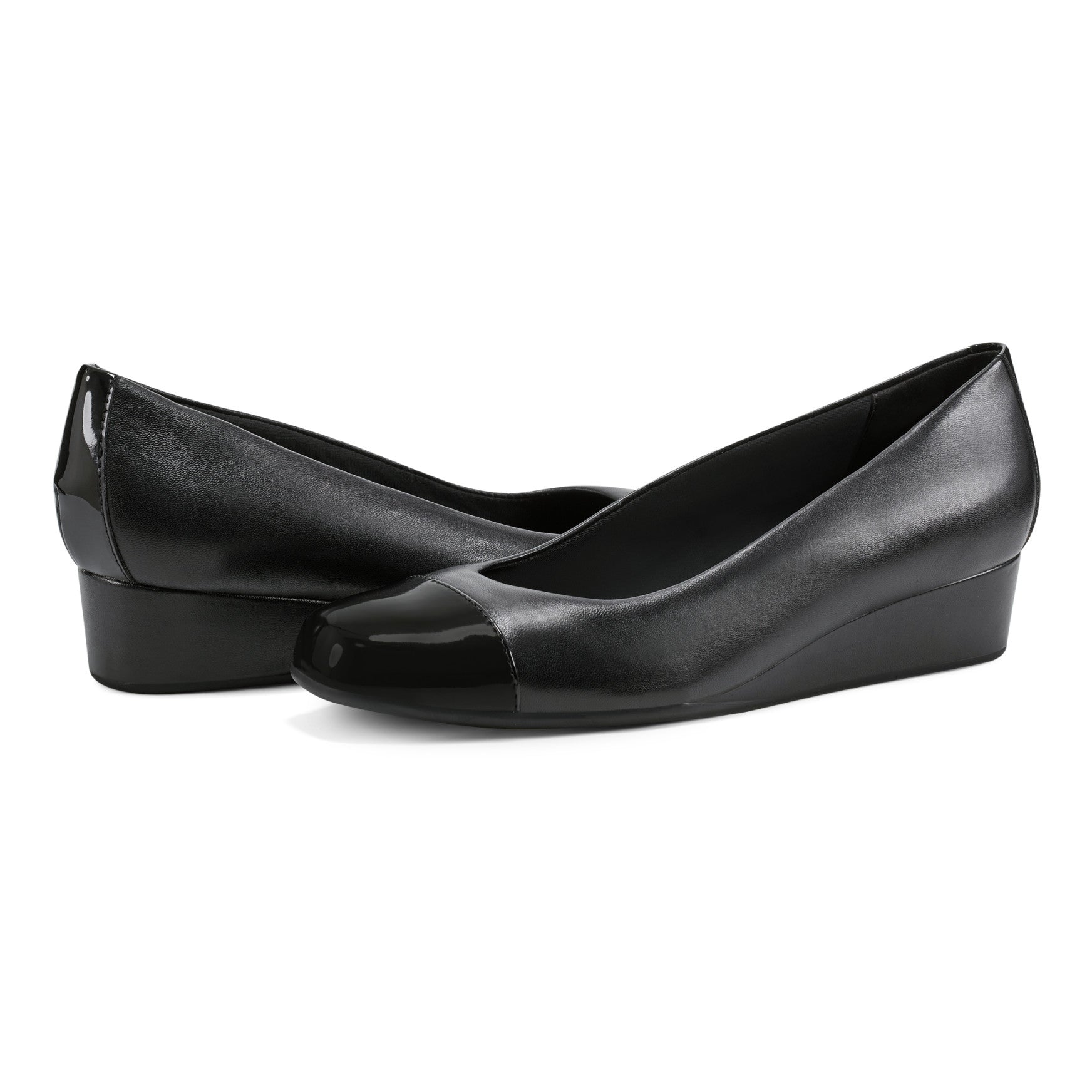 Easy Spirit Gracey Wedge Heels - Black Leather/Patent