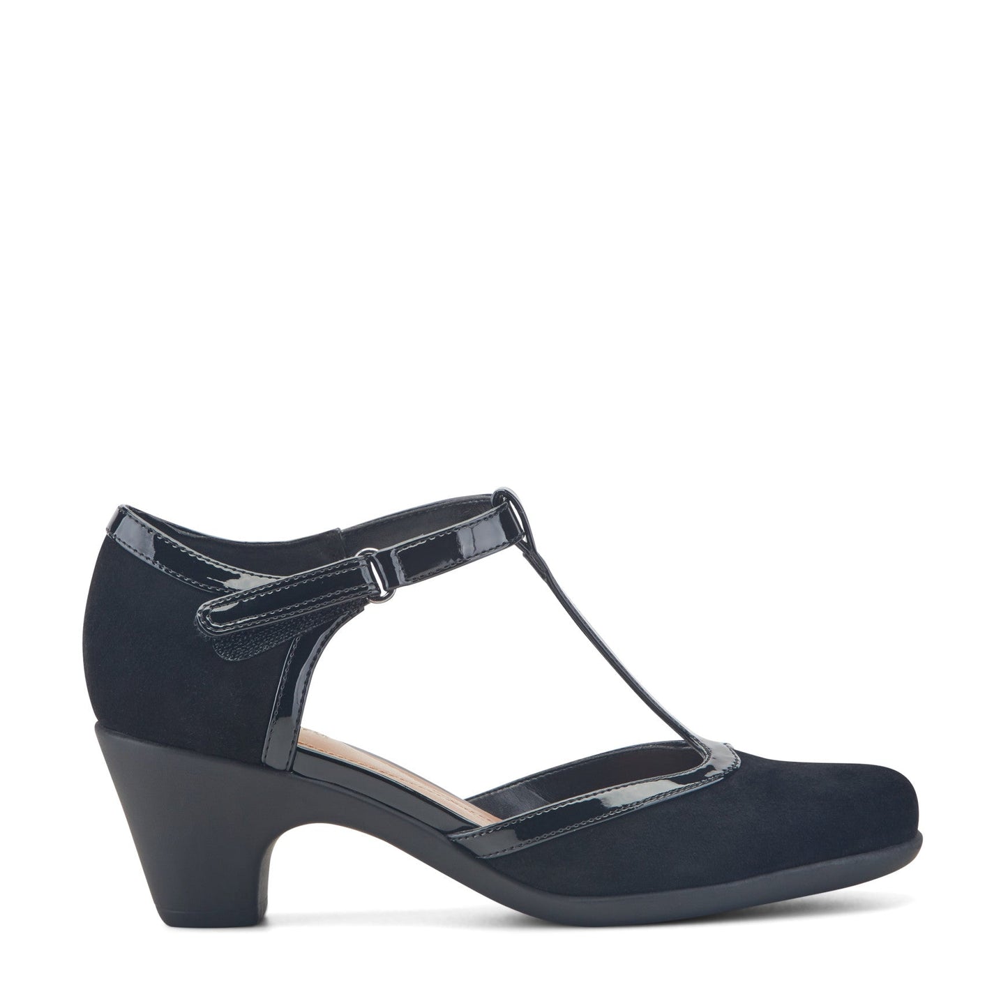 Easy Spirit Cara T-Strap Heels - Black Suede