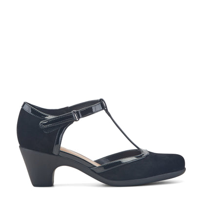 Easy Spirit Cara T-Strap Heels - Black Suede