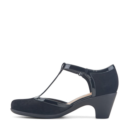 Easy Spirit Cara T-Strap Heels - Black Suede