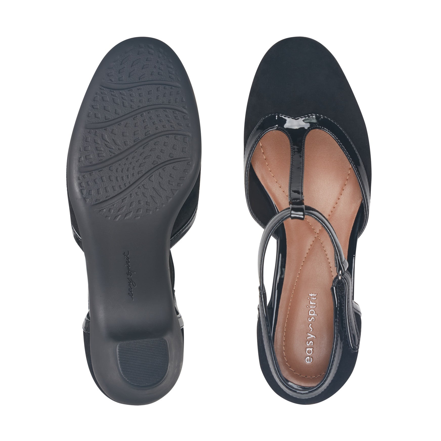 Easy Spirit Cara T-Strap Heels - Black Suede