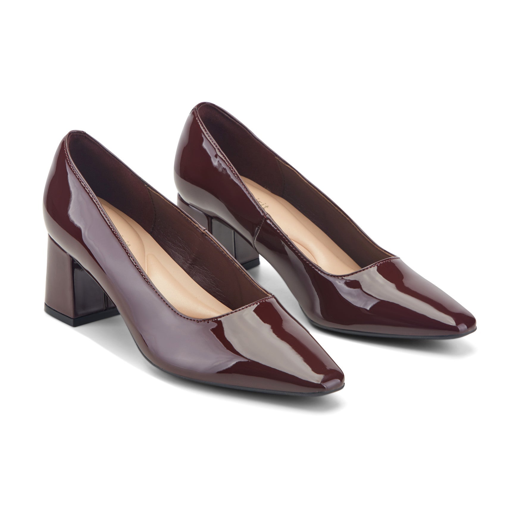 Easy Spirit Dorian Block Heel Pumps - Dark Red Patent