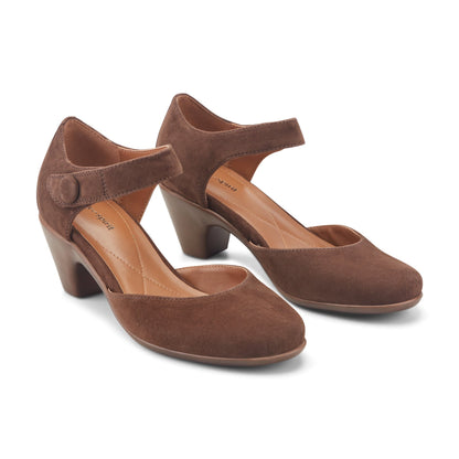 Easy Spirit Clarice Mary Jane Heels - Dark Brown Suede