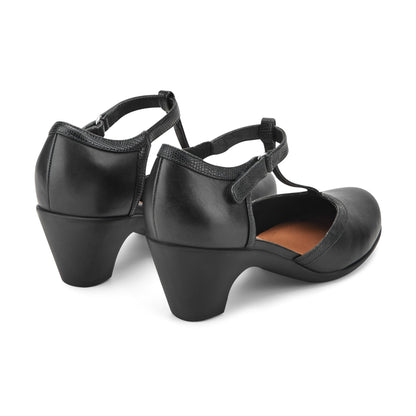 Easy Spirit Cara T-Strap Heels - Black Leather