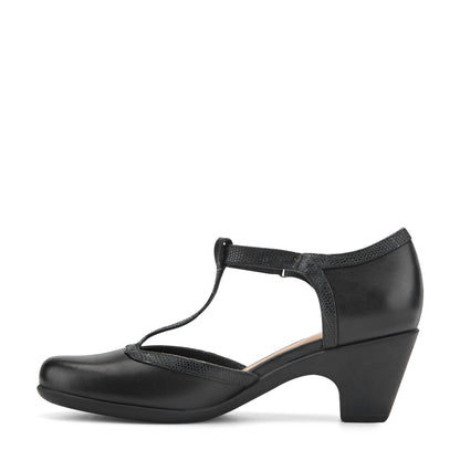 Easy Spirit Cara T-Strap Heels - Black Leather
