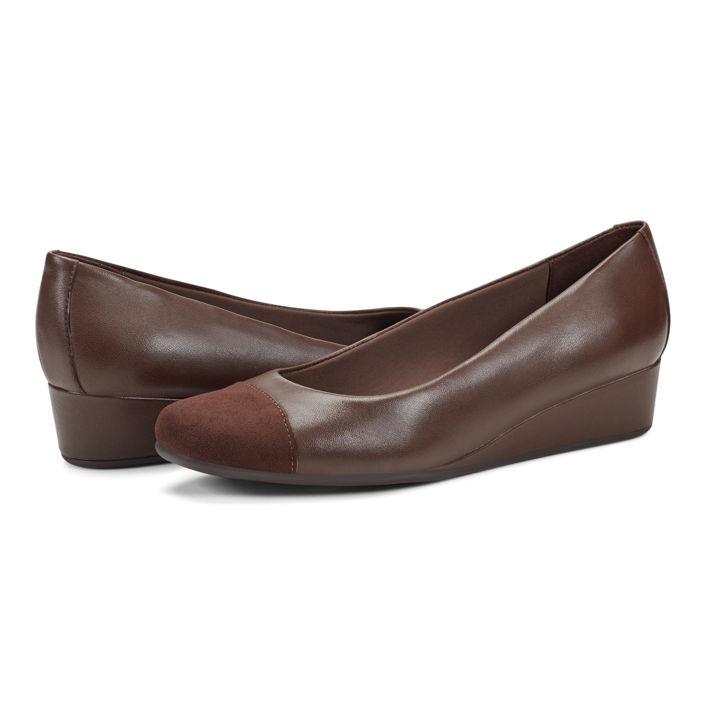 Easy Spirit Gracey Wedge Heels - Brown Leather/Brown