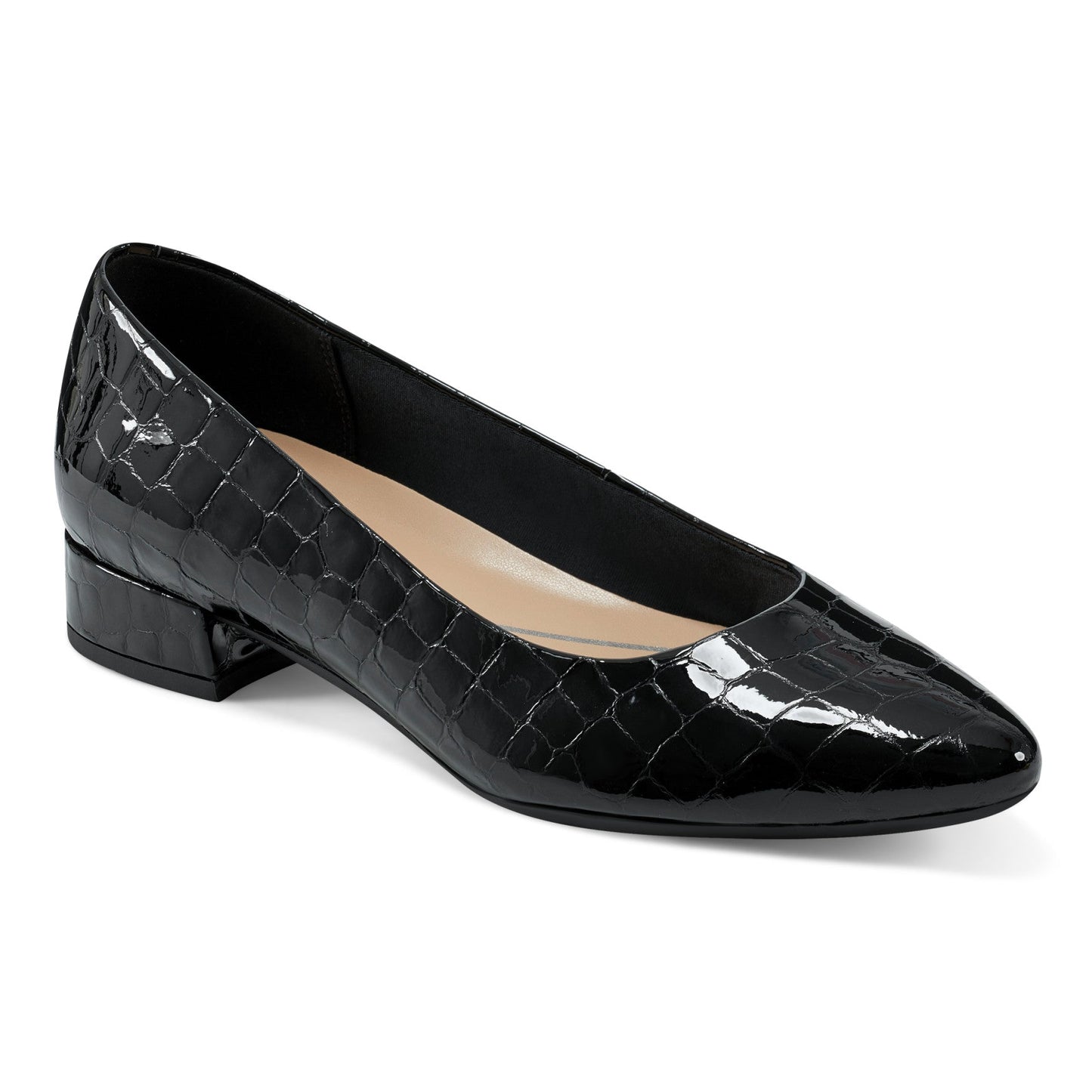 Easy Spirit Caldise Low Heel Dress Shoes - Black Croco Patent