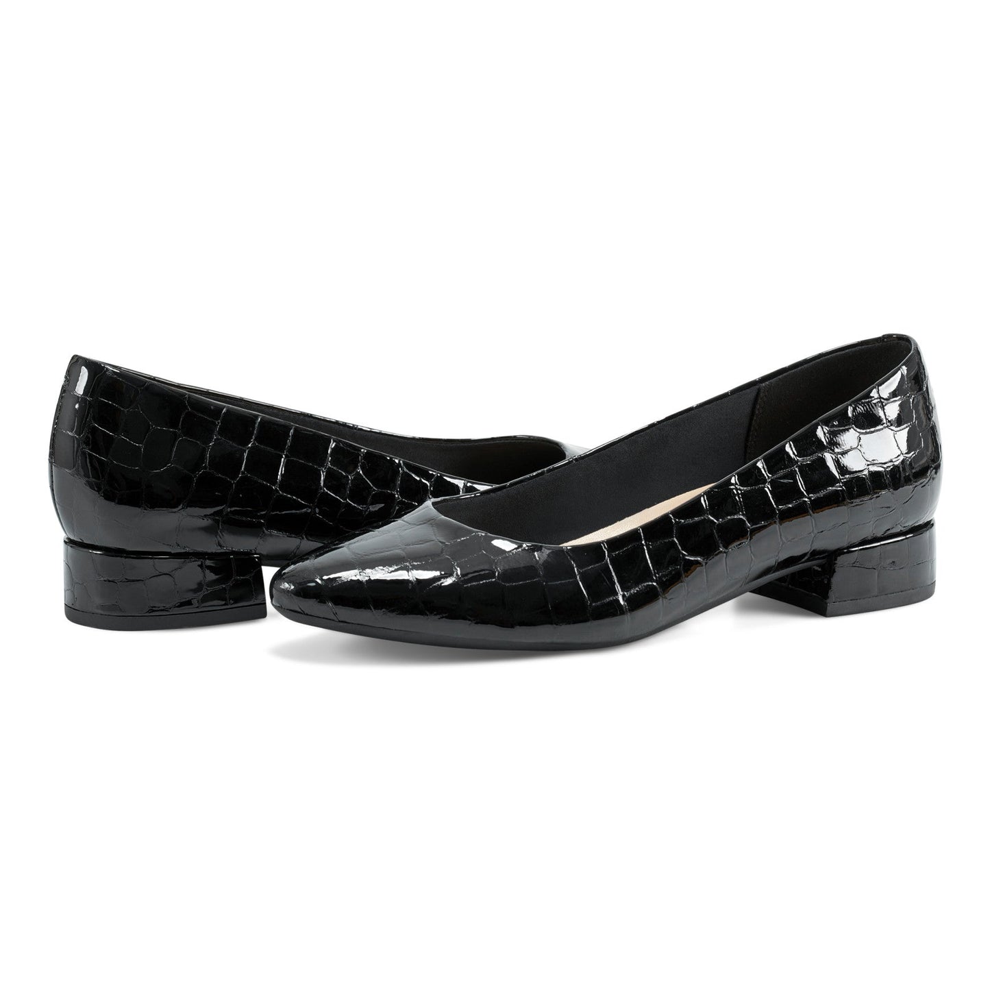 Easy Spirit Caldise Low Heel Dress Shoes - Black Croco Patent